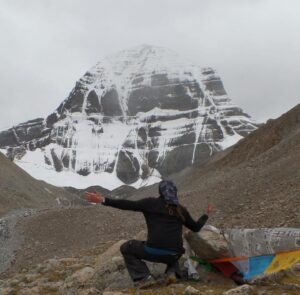 holy mount kailash view surprises a visitor wearing black clothes 